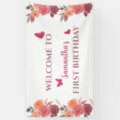 Boho Watercolor Bloemen Eerste Verjaardag Spandoek (Verticaal)