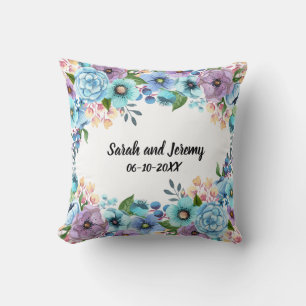 Boho Watercolor Bloemen Lilac & Teal Maatwerk Kussen