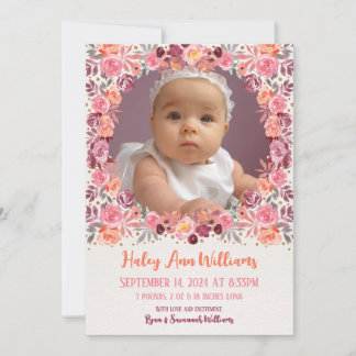 Boho Watercolor Bloemen Nieuwe Geboorte Foto van B Aankondiging