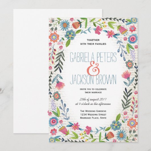 Boho Watercolor Bloemen | Trouwkaarten Kaart (Voorkant / Achterkant)