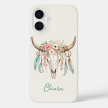 Boho Watercolor Bloemige Koeien schedel