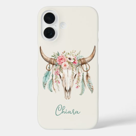Boho Watercolor Bloemige Koeien schedel Case-Mate iPhone Case (Achterkant)