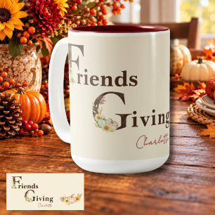 Boho Watercolor Bloemige Pompoenen Friendsgiving  Tweekleurige Koffiemok