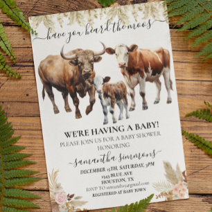 Boho Watercolor Boerderij Koe Kalveren Baby Shower Kaart