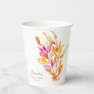 Boho Watercolor Botanicale Roze Gouden Bruiloftsdo Papieren Bekers