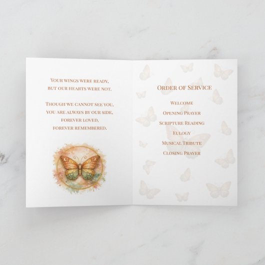 Boho Watercolor Butterfly Funeral Program Template Kaart (Binnen)