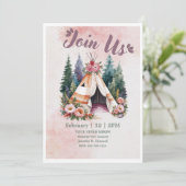 Boho Watercolor Camping Uitnodiging (Staand voorkant)