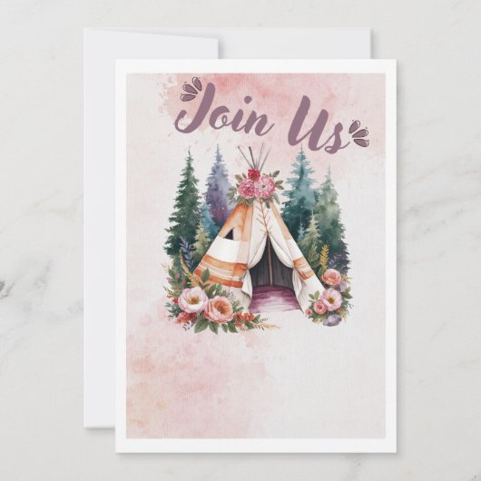 Boho Watercolor Camping Uitnodiging (Achterkant)