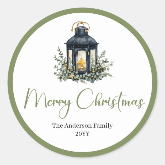 Boho Watercolor Christmas Lantern Modern Sticker (Voorkant)