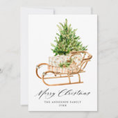 Boho Watercolor Christmas Sleigh Non-Foto Feestdagenkaart (Voorkant)