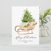 Boho Watercolor Christmas Sleigh Non-Foto Feestdagenkaart (Staand voorkant)