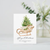 Boho Watercolor Christmas Sleigh Non-Foto Feestdagenkaart (Staand voorkant)