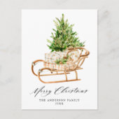 Boho Watercolor Christmas Sleigh Non-Foto Feestdagenkaart (Voorkant)