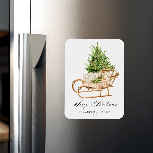 Boho Watercolor Christmas Sleigh Non-Foto Magneet