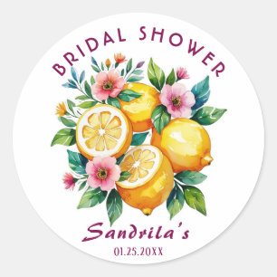 Boho Watercolor Citroen Mediterrane Bruiloft Brunc Ronde Sticker