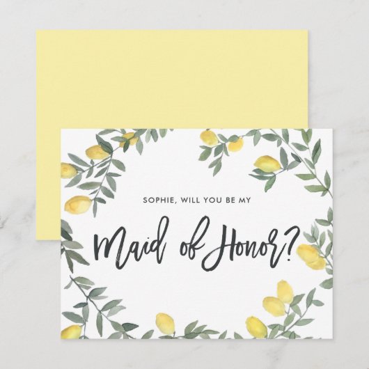 Boho Watercolor Citroenkrans Bruidsmeisje Kaart (Voorkant / Achterkant)