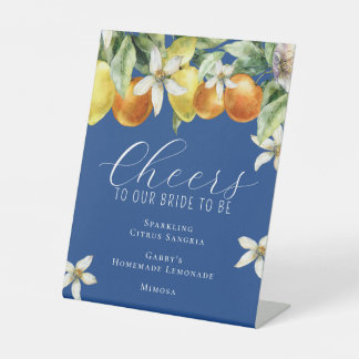 Boho Watercolor Citrus Bruidsfeest Bar Menu Blauw Reclamebord Met Voetstuk