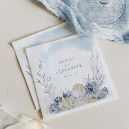 Boho Watercolor Coral Shells Beach Wedding Servet