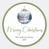 Boho Watercolor Cozy Winter Scene Rustic Christmas Ronde Sticker (Voorkant)