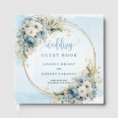 Boho Watercolor Dusty Blue Floral Gold Wedding  Gastenboek (Voorkant)