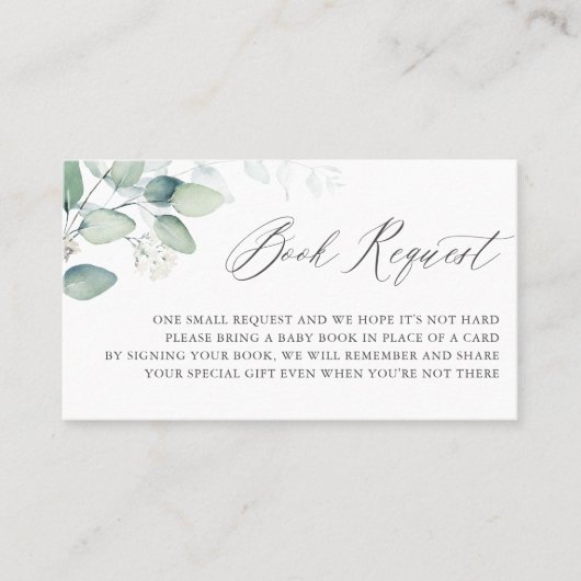Boho Watercolor Eucalyptus Boek Verzoekkaart Visitekaartje (Voorkant)