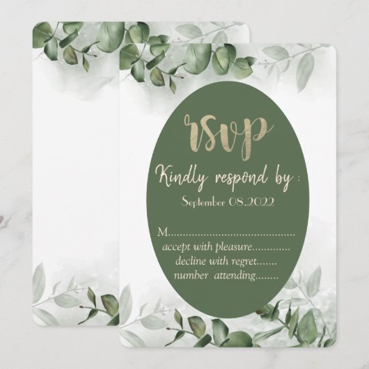 Boho Watercolor Eucalyptus Groene Begroeiing RSVP Kaart (Voorkant / Achterkant)