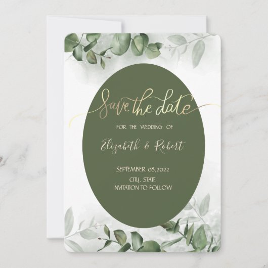 Boho Watercolor Eucalyptus Groene Save The Date (Voorkant)