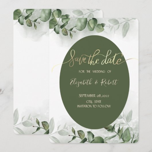 Boho Watercolor Eucalyptus Groenery Save The Date (Voorkant / Achterkant)