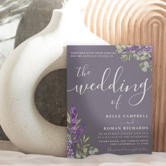 Boho Watercolor Eucalyptus & Lavender Bruiloft Kaart