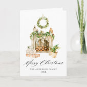 Boho Watercolor Fireplace With Greenery Non-Foto Feestdagen Kaart (Voorkant)