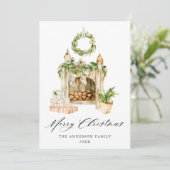 Boho Watercolor Fireplace With Greenery Non-Foto Feestdagenkaart (Staand voorkant)