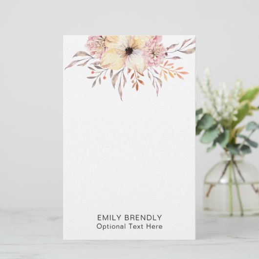 Boho Watercolor Floral Monogram Name Briefpapier (Staand voorkant)