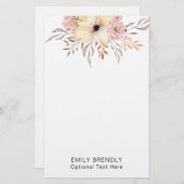 Boho Watercolor Floral Monogram Name Briefpapier (Voorkant / Achterkant)