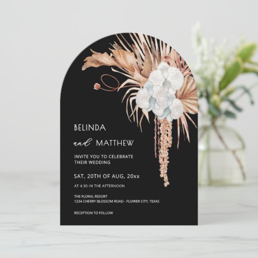 Boho Watercolor Flowers Black Kaart (Staand voorkant)