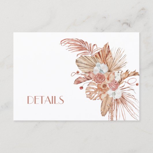 Boho Watercolor Flowers Wedding Details Informatiekaartje (Voorkant)