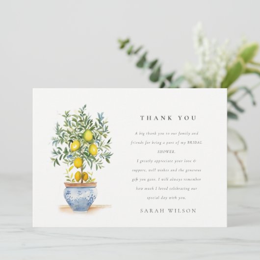 Boho Watercolor Geel Citroenboom Bruidsdouche Bedankkaart (Staand voorkant)