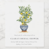 Boho Watercolor Geel Citroenboom Bruidsdouche Wijn Etiket (Enkel label)