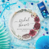 Boho Watercolor Herfst Bloem Bruidsdiner Papieren Bordje (Feest)