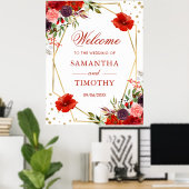 Boho Watercolor Herfst Bloemen Gouden Frame Bruilo Poster (Thuiskantoor)