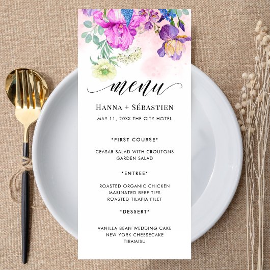 Boho Watercolor Herfst Bloemen Menu