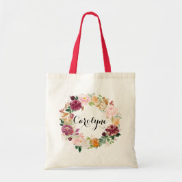 Boho Watercolor Herfst Bloemenkrans Bruidsmeisje Tote Bag