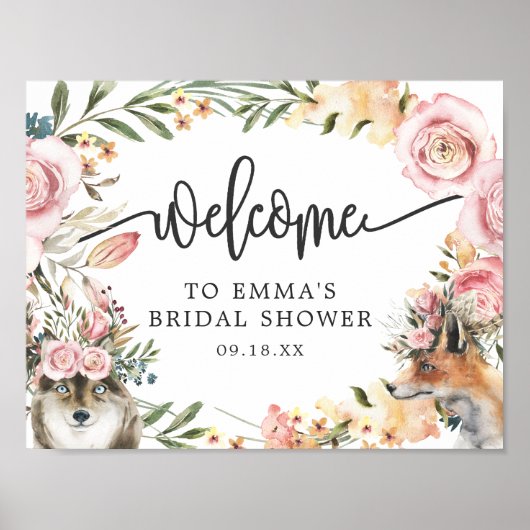 Boho Watercolor Herfst Bloemrijke Welkom Douche Poster (Voorkant)