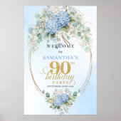 Boho Watercolor Hydrangeas 90th birthday welcome Poster (Voorkant)