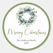 Boho Watercolor Kerst Krans Cadeau Sticker (Voorkant)