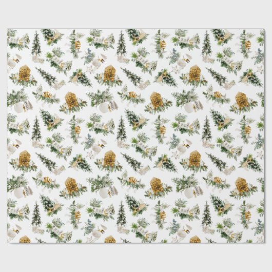 Boho Watercolor Kerstcompositie Kaart Cadeaupapier (Vlak)