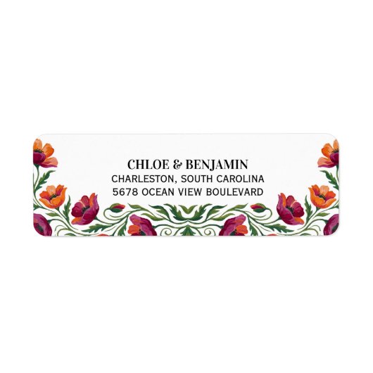 Boho Watercolor Klaproos Bloemen Bruiloft Retourad Etiket (Voorkant)