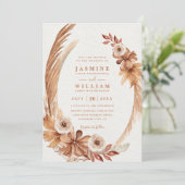 Boho Watercolor Krans Elegante QR Code Trouwen Kaart (Staand voorkant)