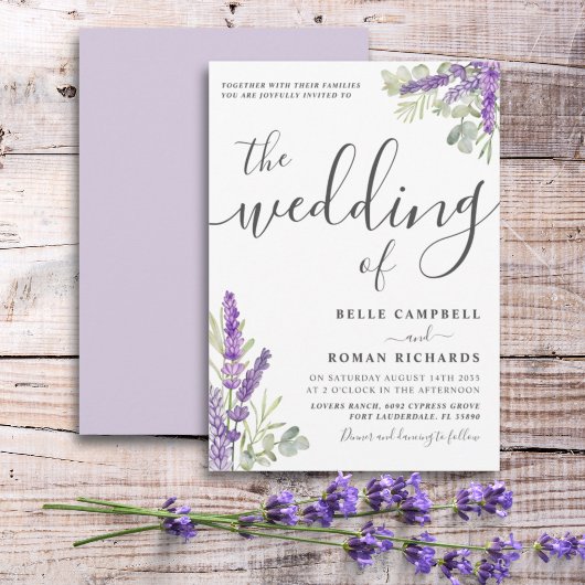 Boho Watercolor Lavendel Bloemen Bruiloft Kaart