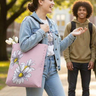 Boho Watercolor Madeliefjes Bloem Roze Kerst Cadea Tote Bag