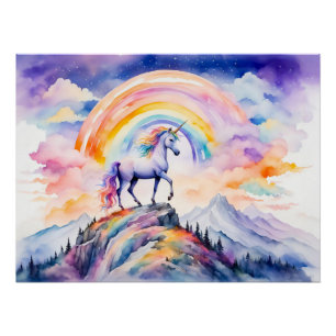Boho Watercolor Magische Eenhoorn Onder Lichtgeven Perfect Poster